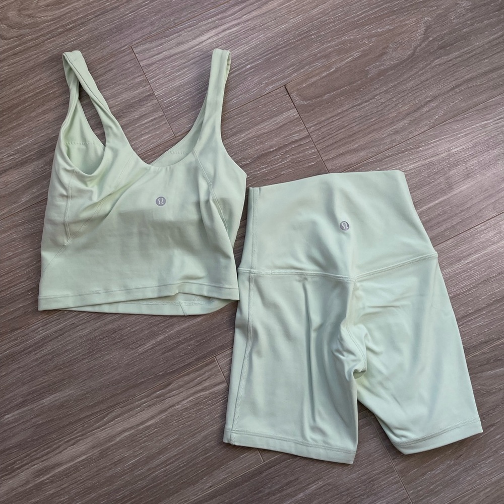 Lululemon Align Tank and Align Biker Shorts Set Sz 0 EUC like new Green Mint